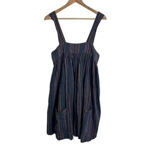 Soul Flower Jumper Dress XXL Striped 100% Cotton Sleeveless Pockets Sustainable